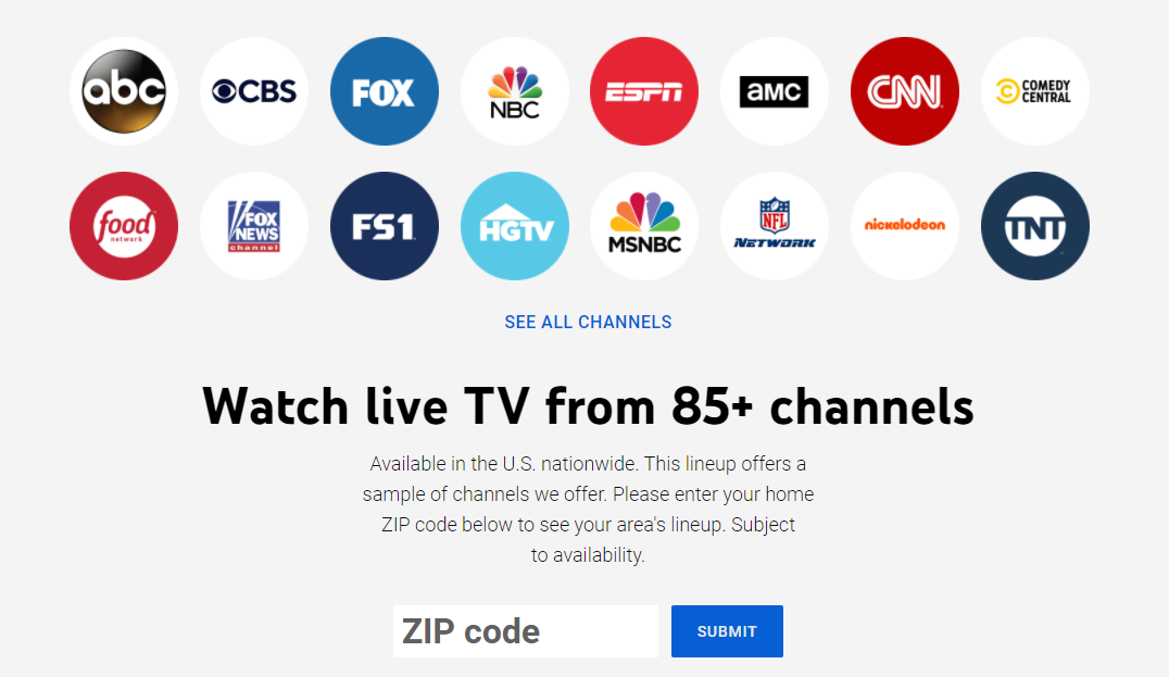 YouTube TV channels