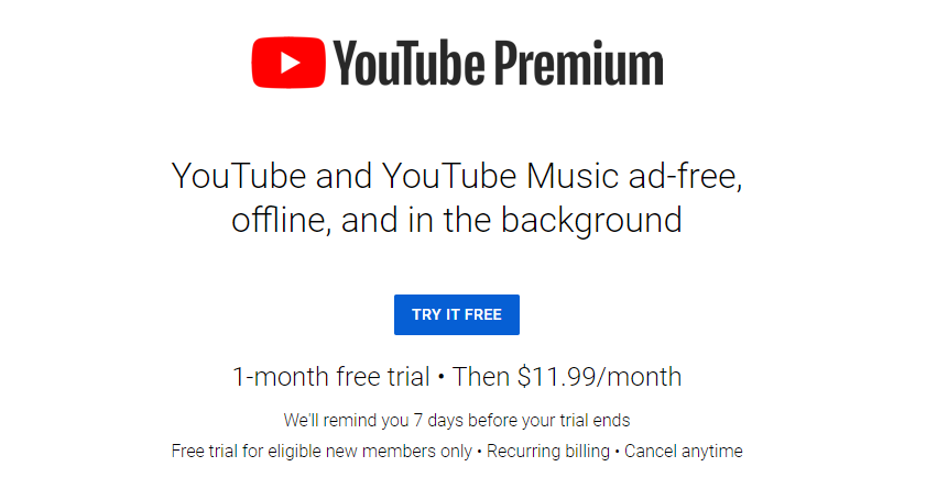 YouTube premium cost