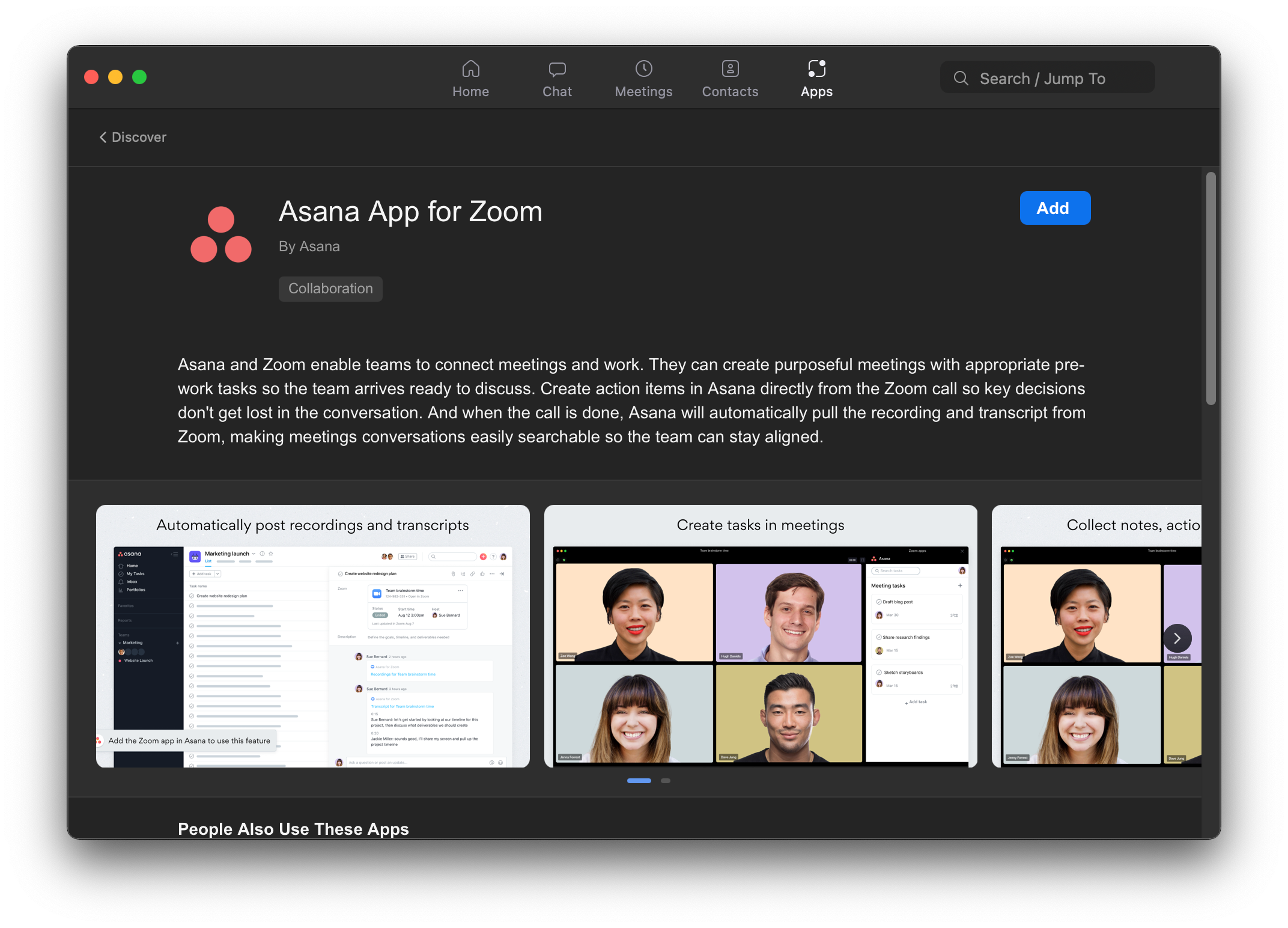 Zoom integration for Asana app