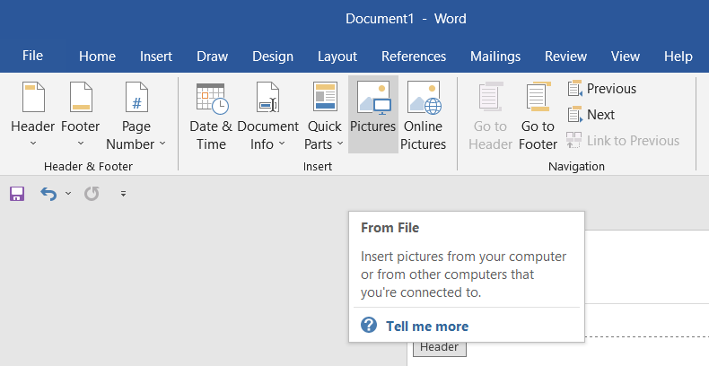 adding a picture - Come creare un’intestazione personalizzata in Microsoft Word