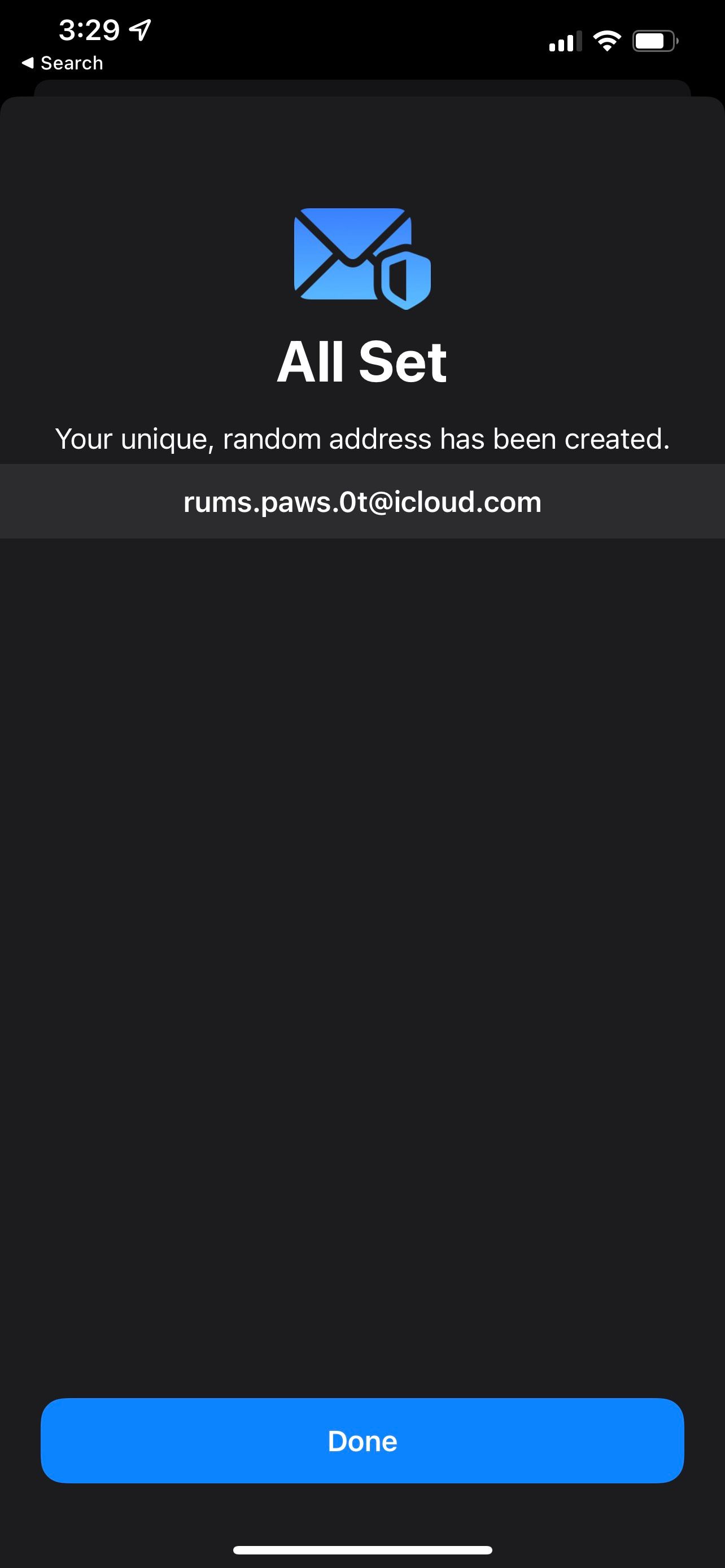 address created confirmation icloud+