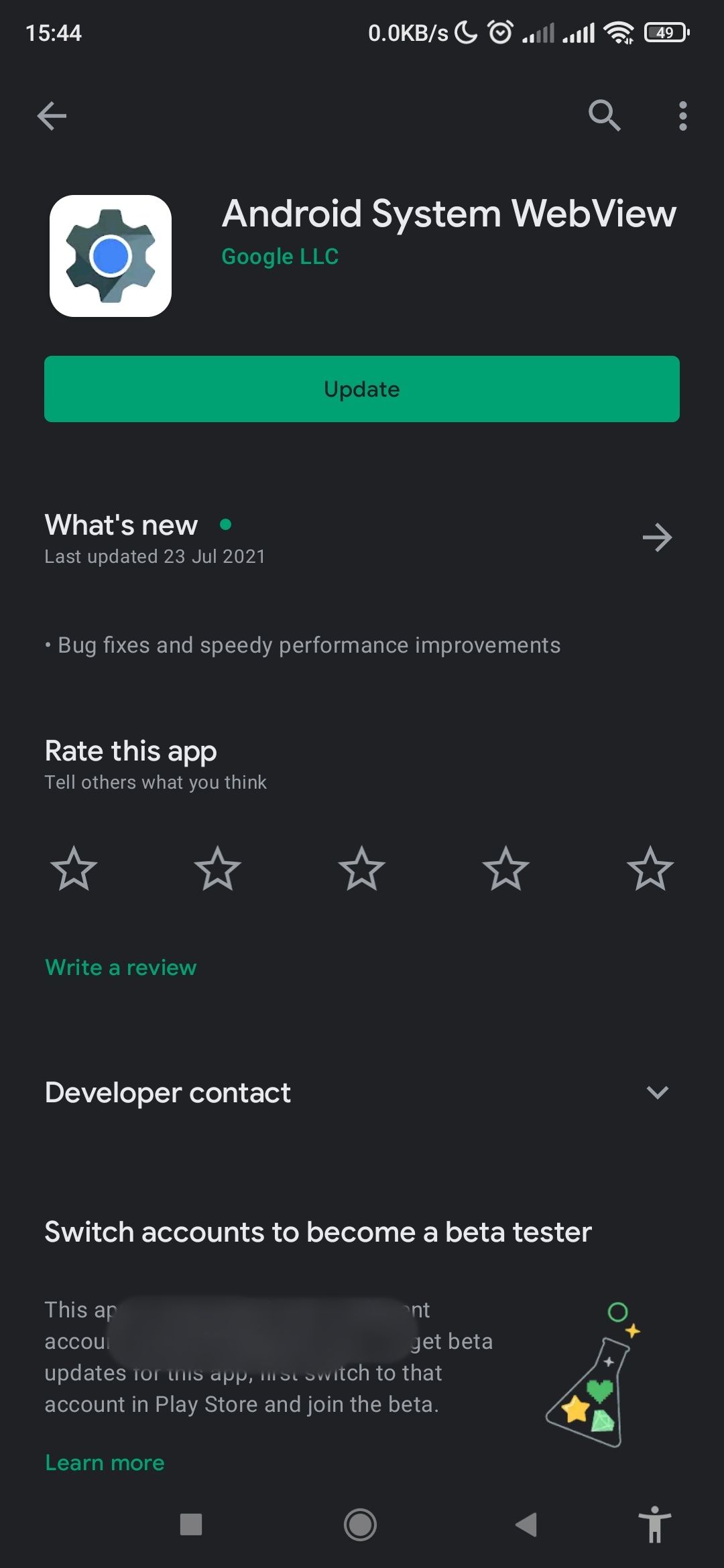 Webview update available in Google Play