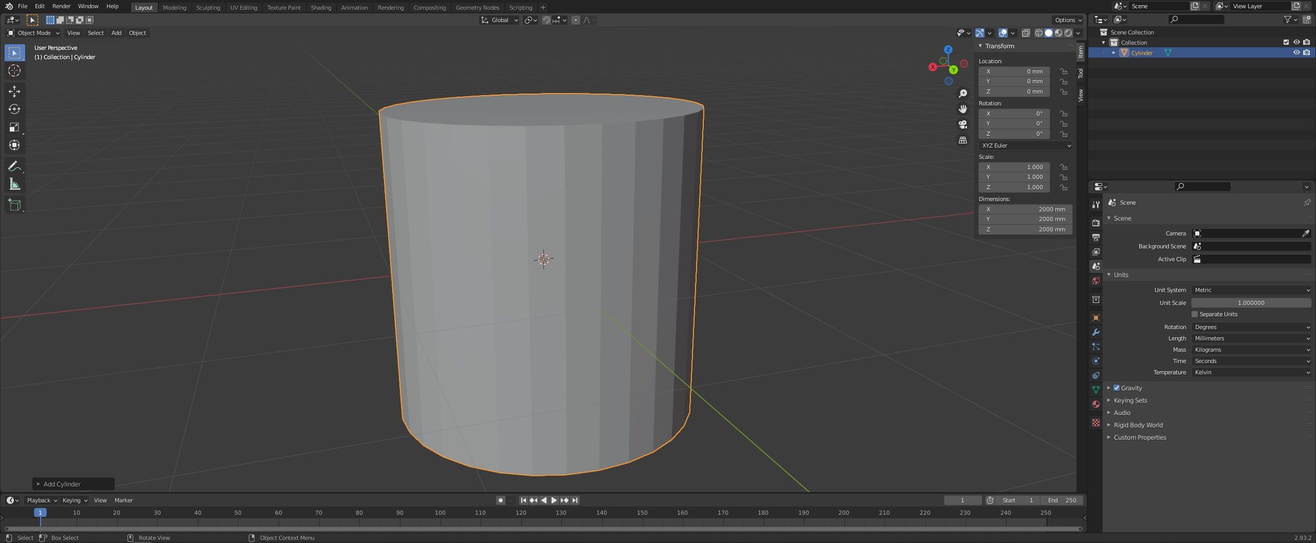Creating a cylinder in Blender