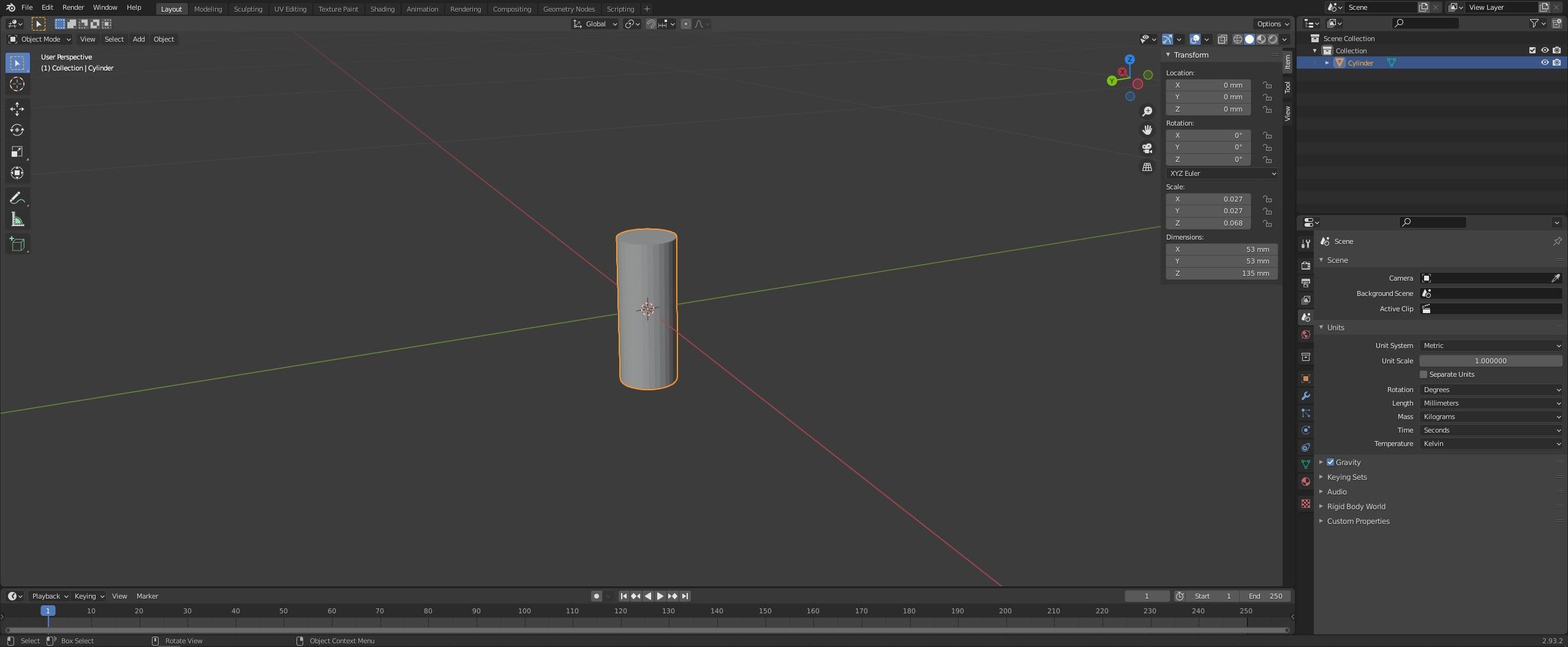 Resized cylinder in Blender