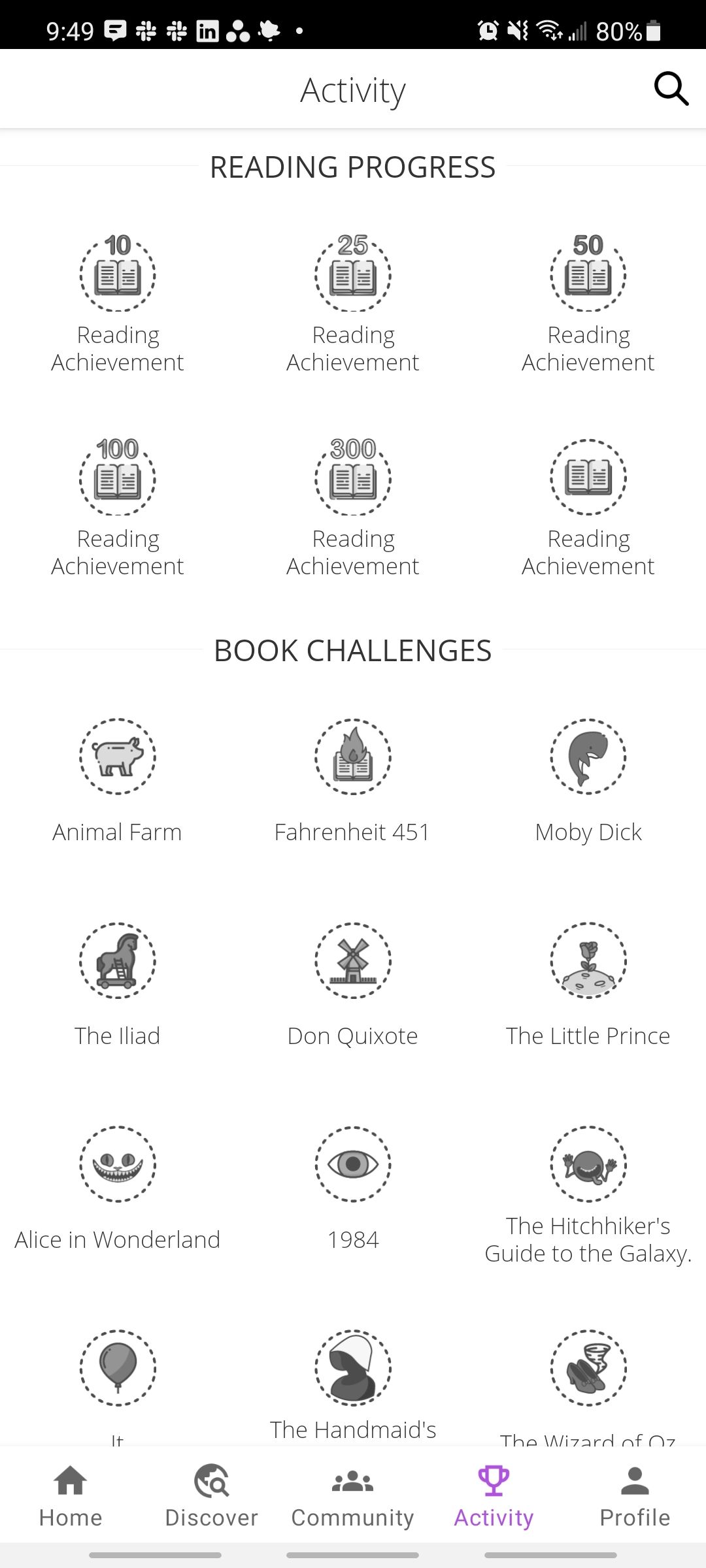 booksloth app achievements screen