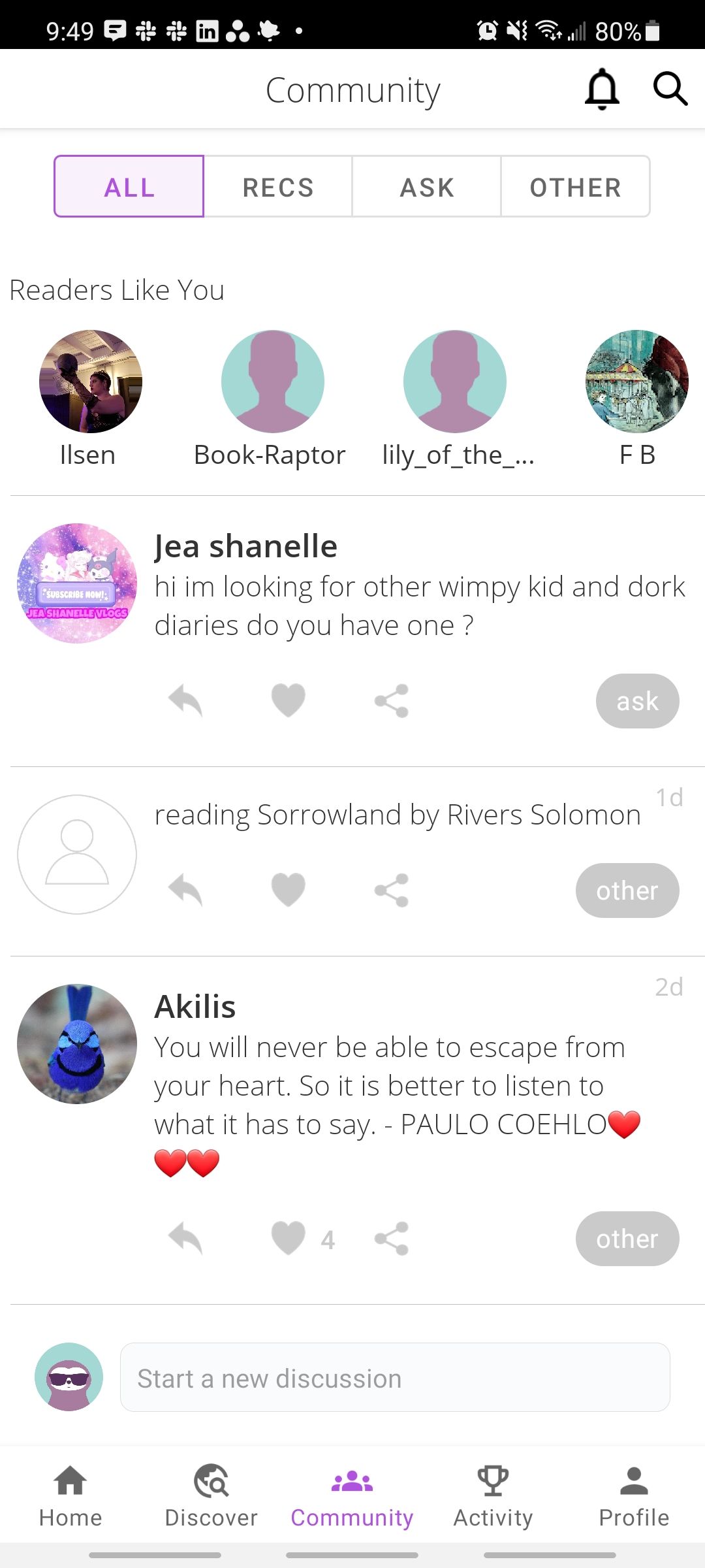 booksloth app community screen