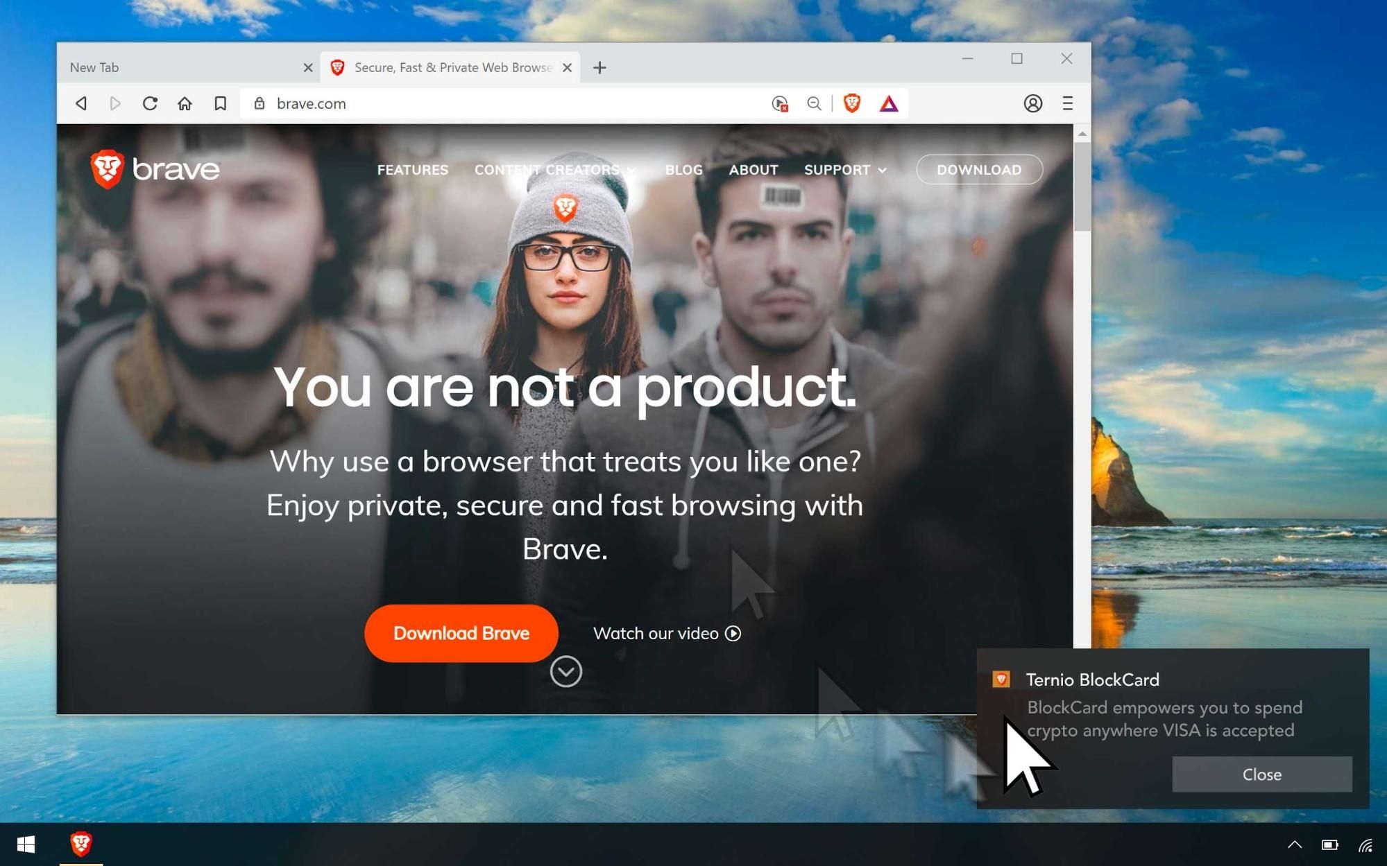 Brave browser image emphasizing privacy.