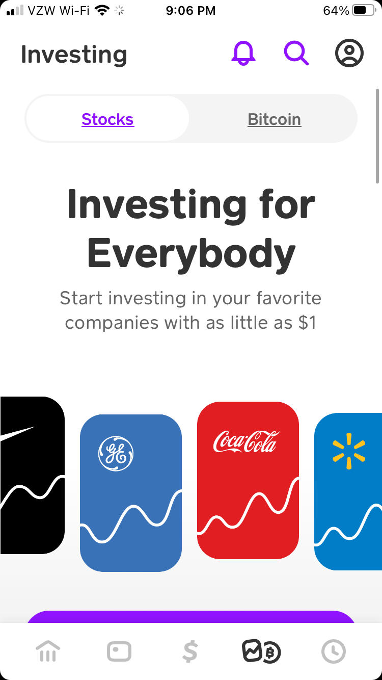 Cash App investing homepage