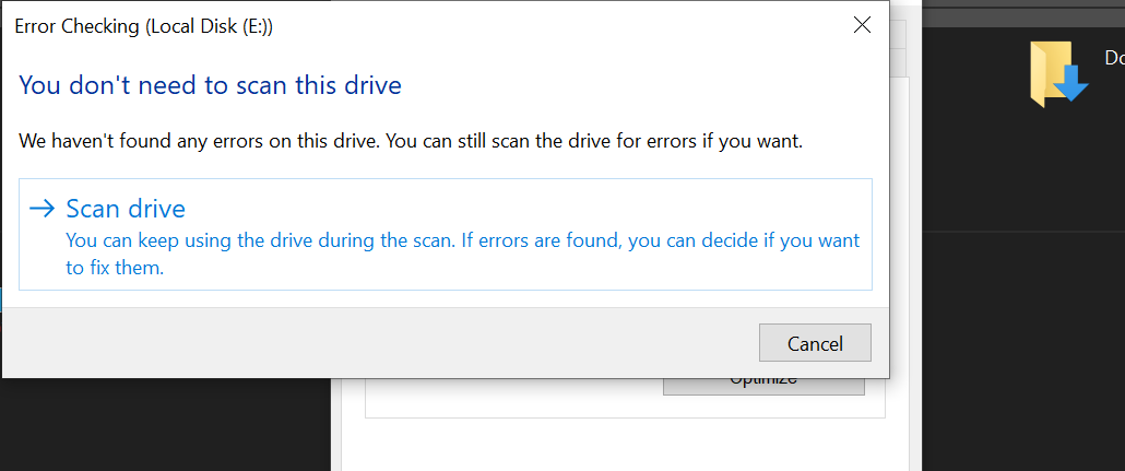 Scanning a drive from the File Explorer