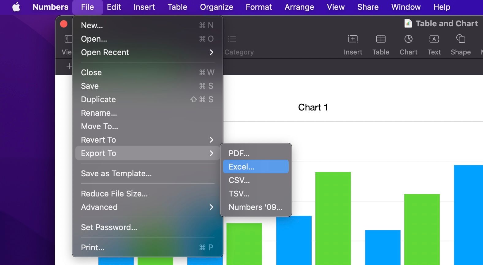 Export to Excel in Numbers app