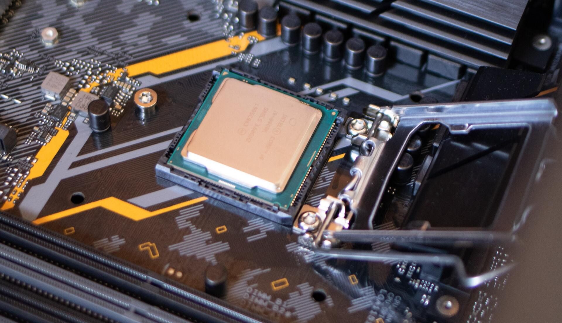 CPU placed in its slot on a motherboard.