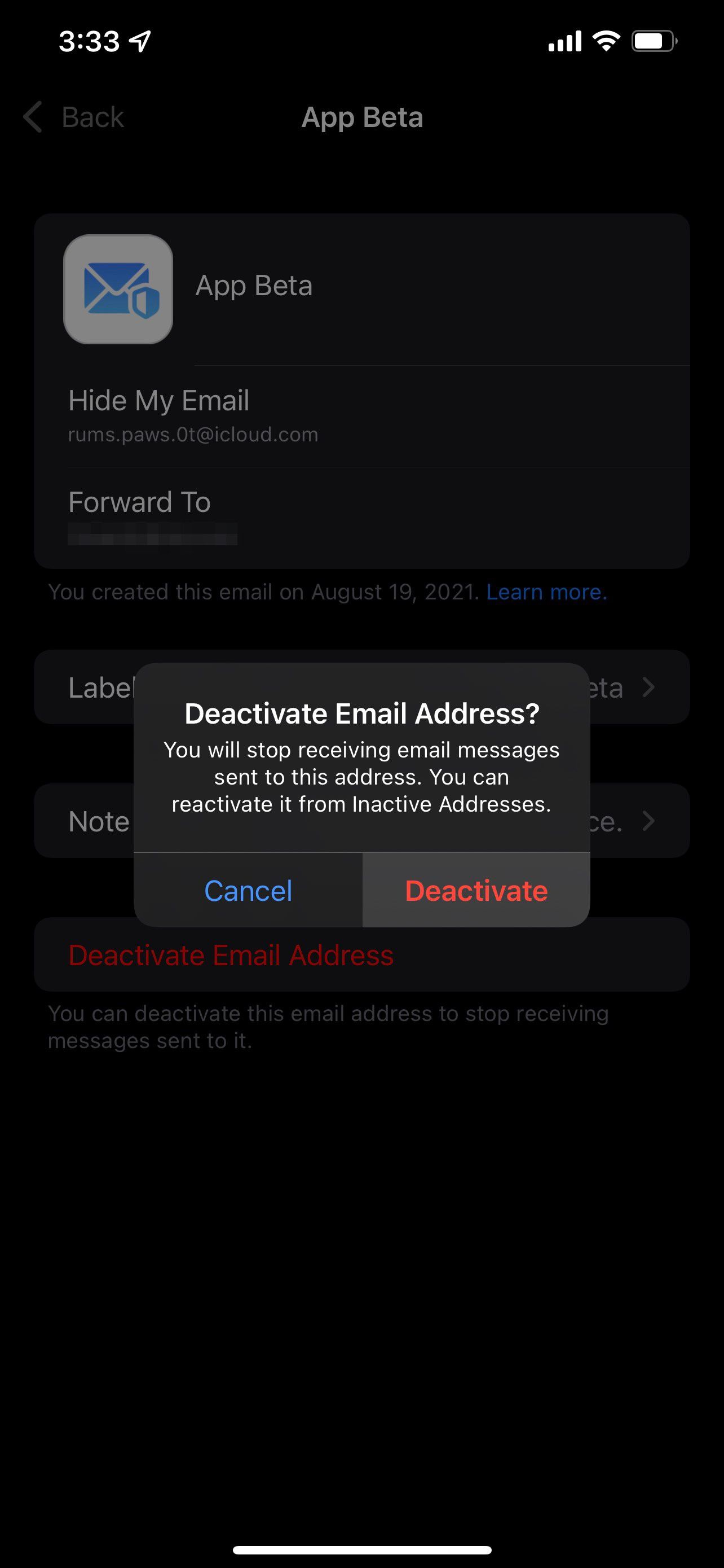 deactivate address confirmation icloud+