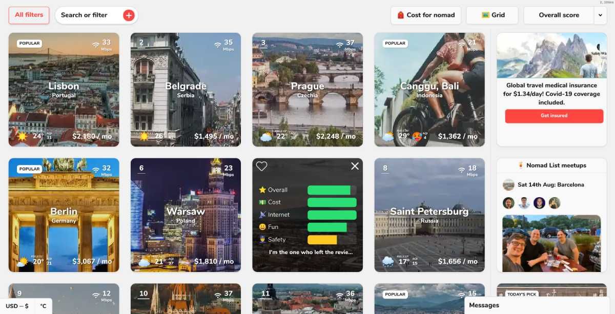 Nomad List is the best directory to find where to live as a digital nomad or remote worker