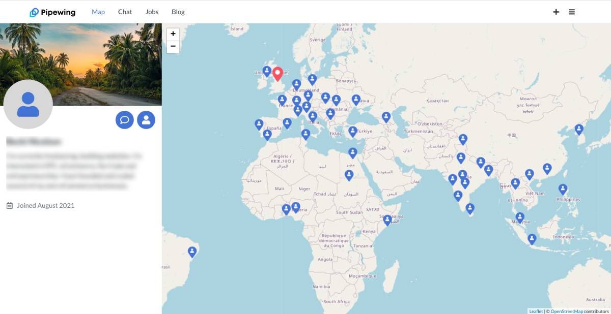 Pipewing is a social network for digital nomads to connect with other remote workers based on a global map