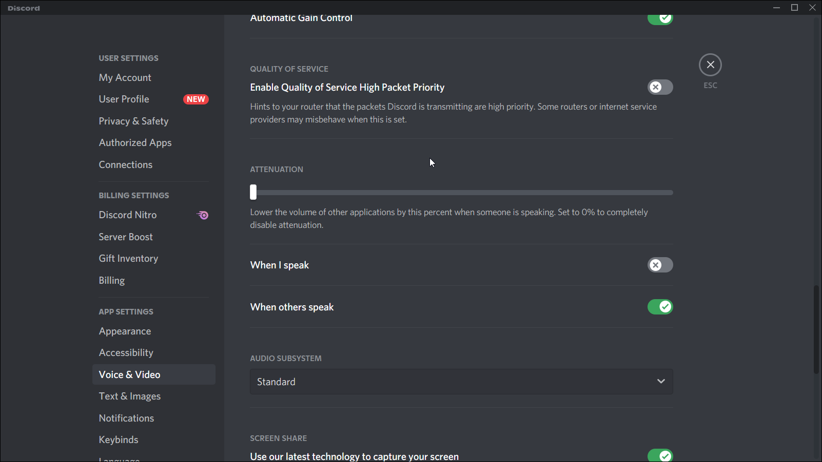 disable discord attenuation on windows