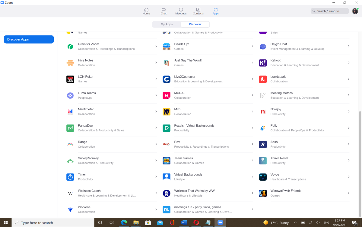 discover apps on Zoom