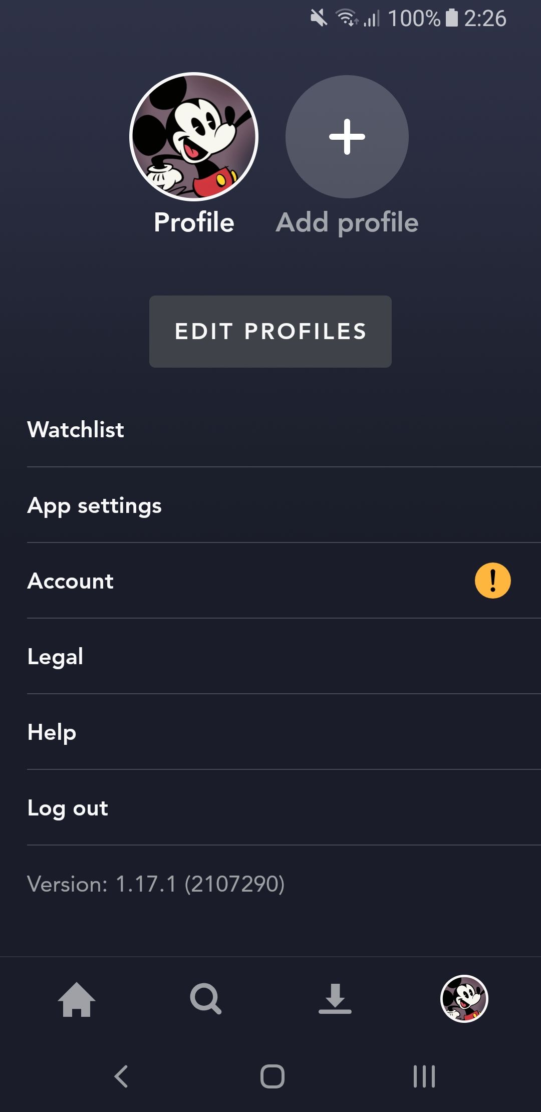 A screenshot of the Disney+ app showing profiles