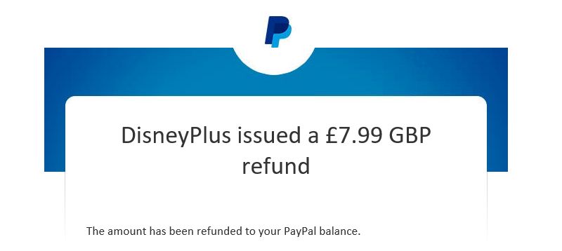 disney+ refund issued
