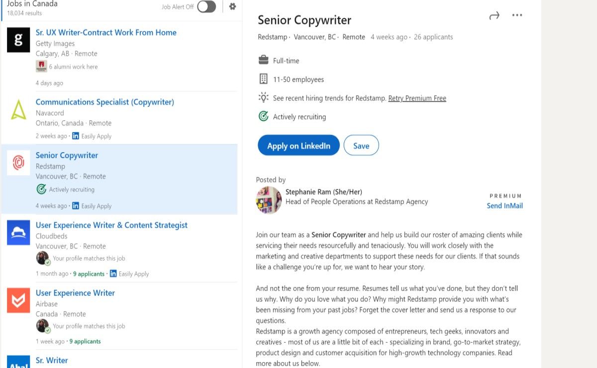 screenshot of LinkedIn page that shows the Easy Apply option