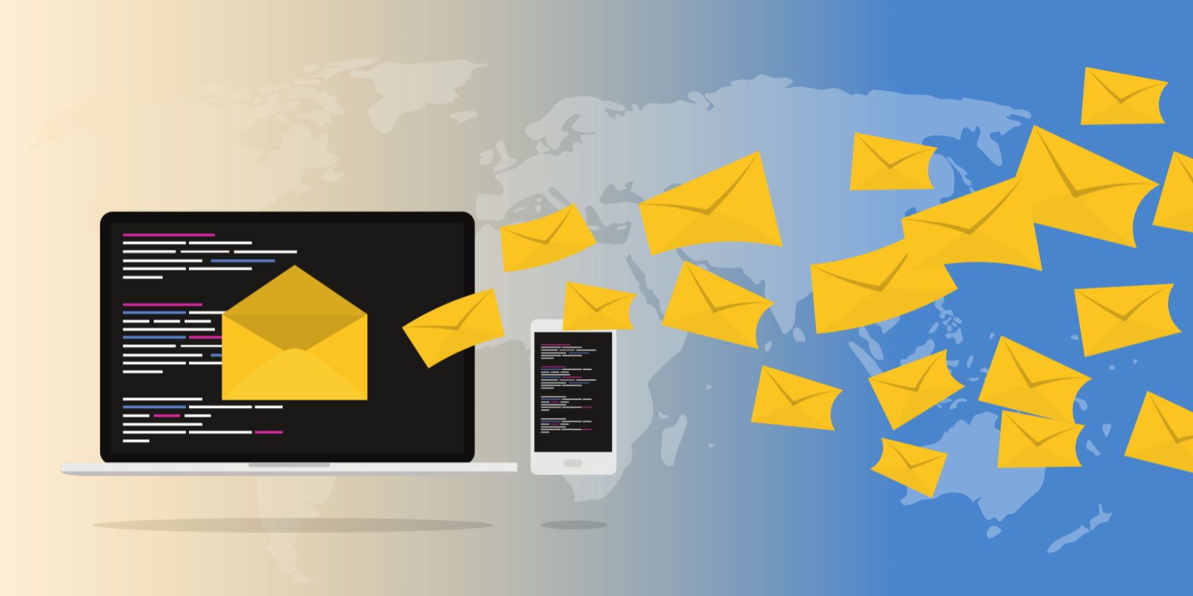 emails and envelopes on a desktop screen
