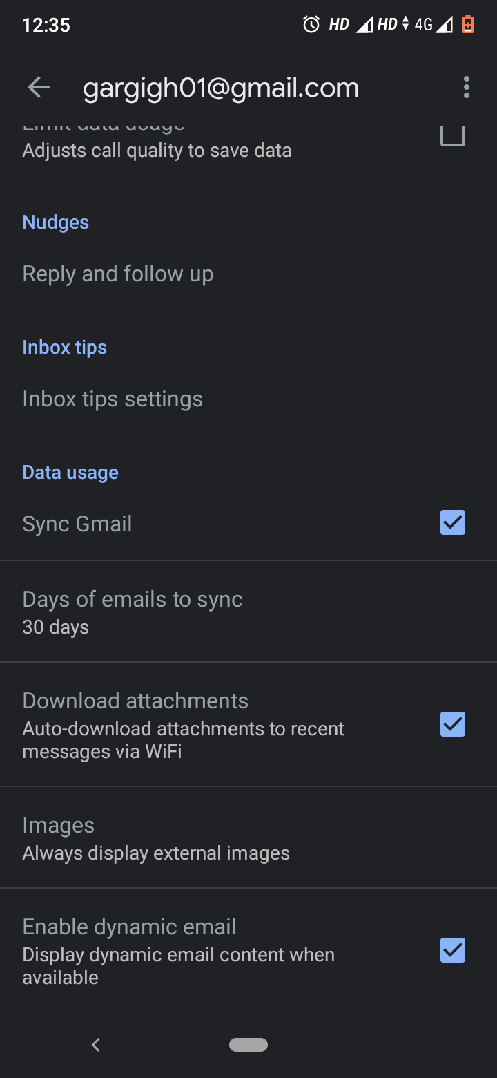 enable dynamic email on phone 3