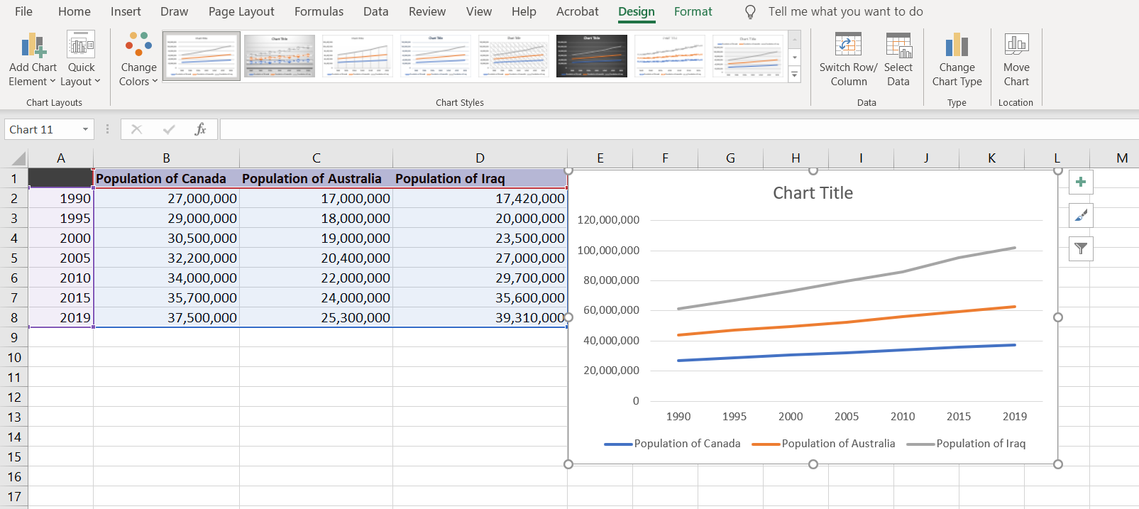 Stacked line graph in Excel