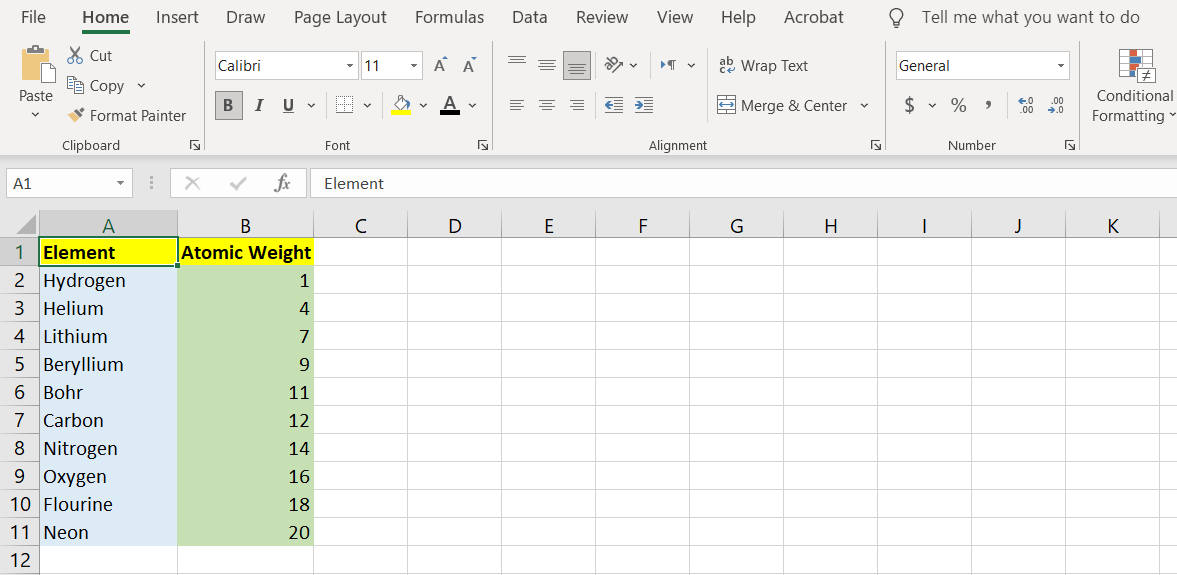 A sample sheet for Excel wildcards.