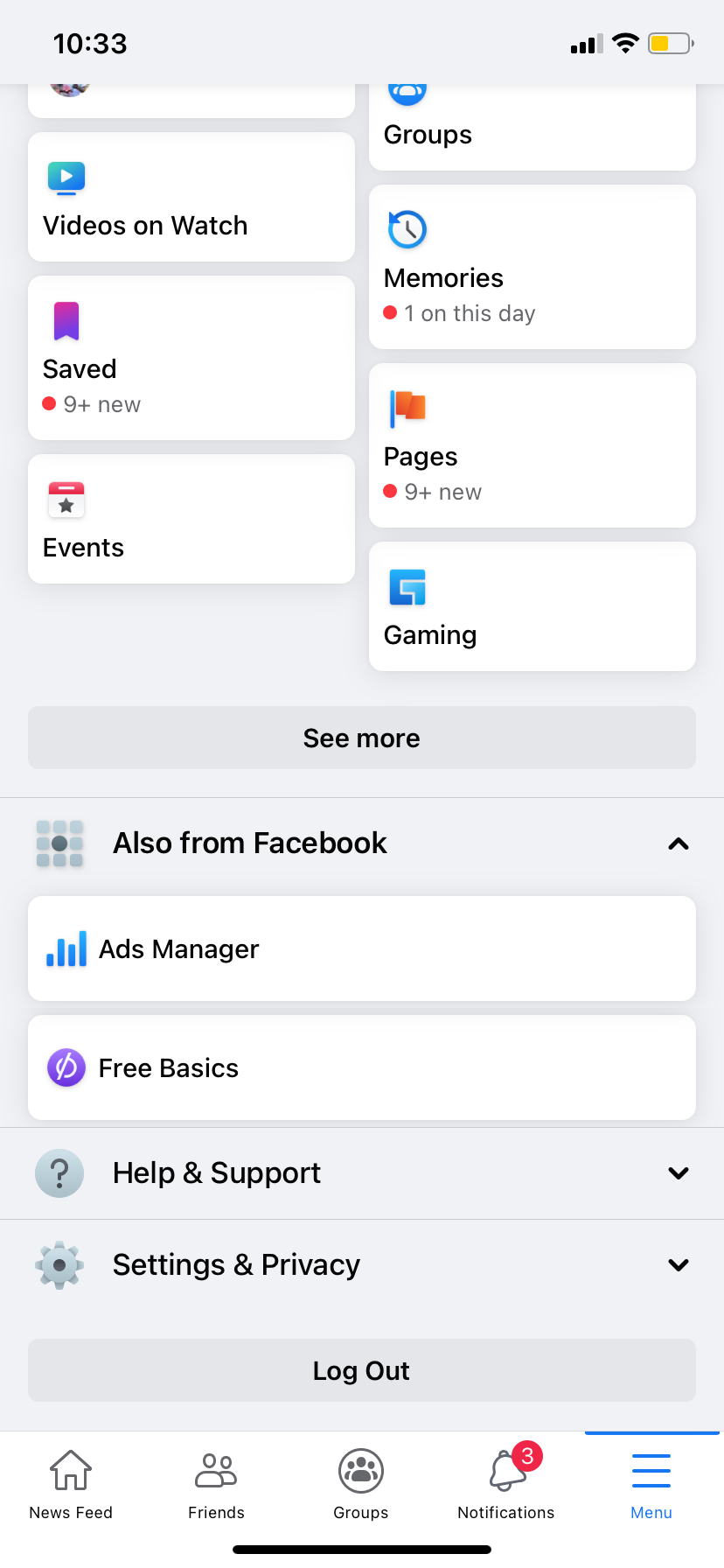 facebook menu page ios