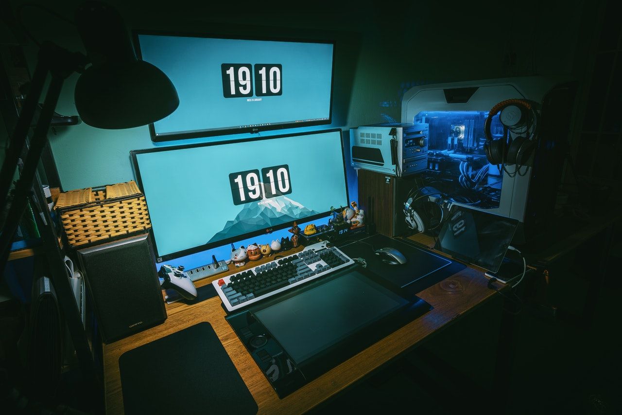A desktop gaming setup.