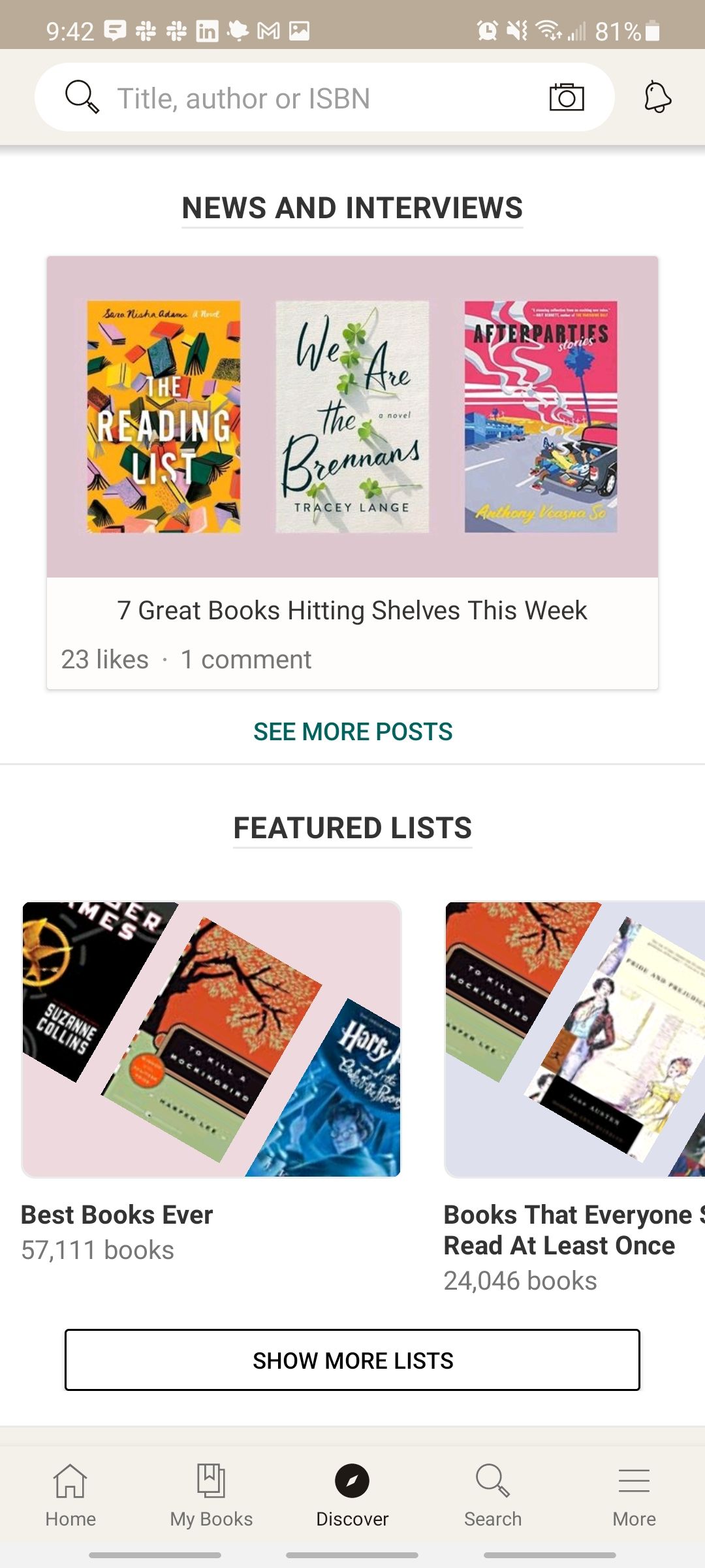 goodreads app discover screen