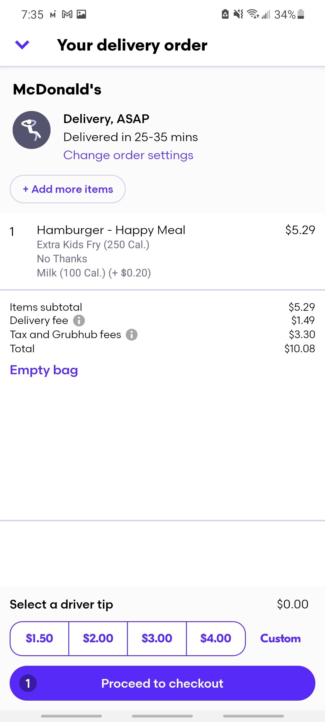 grubhub delivery screen from mcdonalds