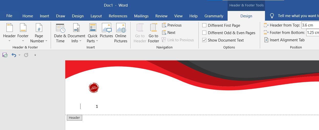 microsoft word box in header