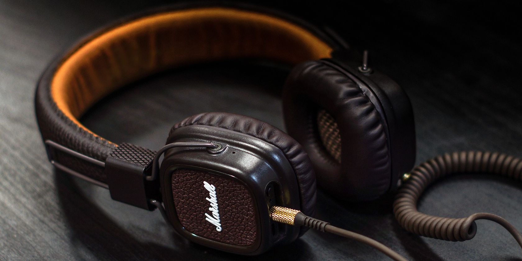 Brown headphones on brown table