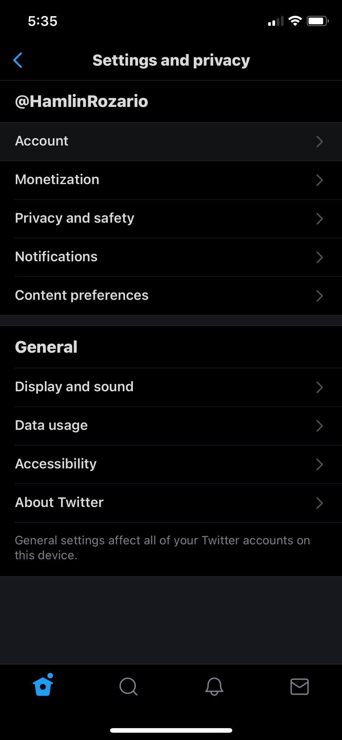 Twitter app Settings and Privacy