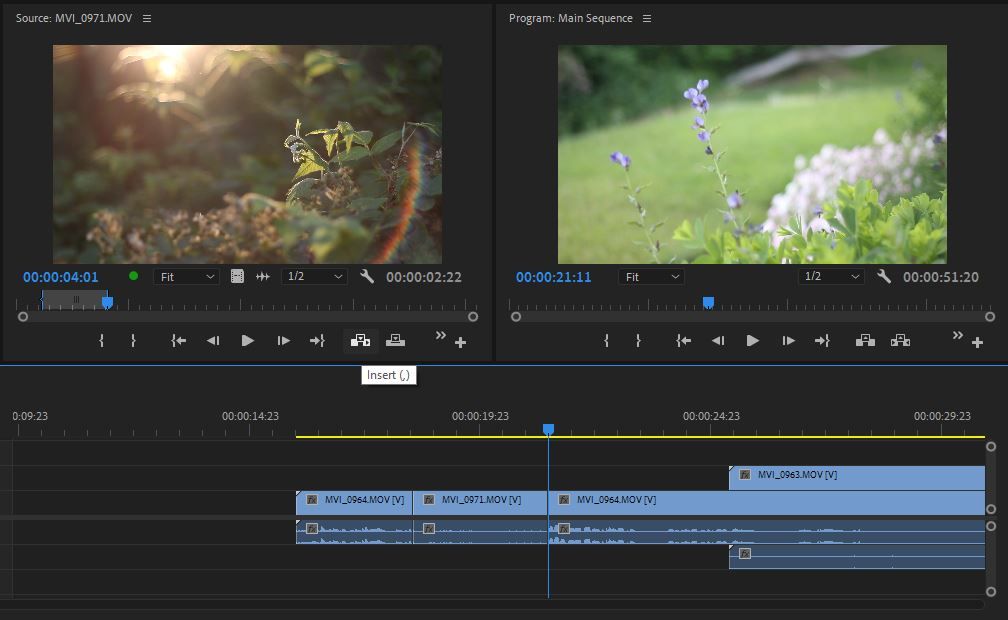 Inserting footage ensures that nothing is lost as you add material to the timeline.