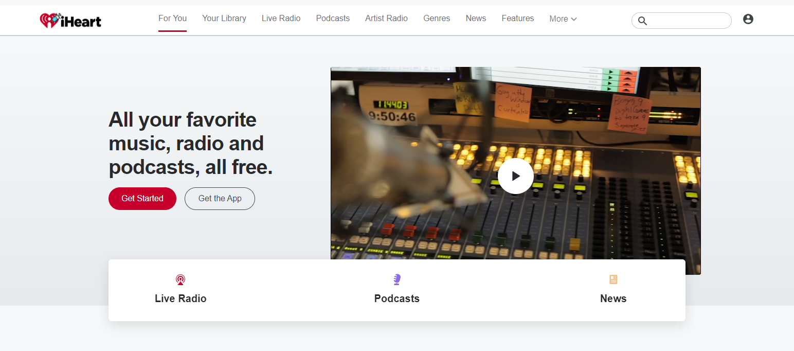 A screenshot of iHeartRadio's landing page