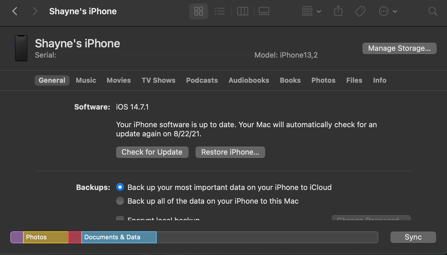 iPhone Software Version Checked on Mac