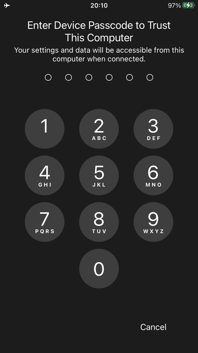 iPhone screenshot passcode pad
