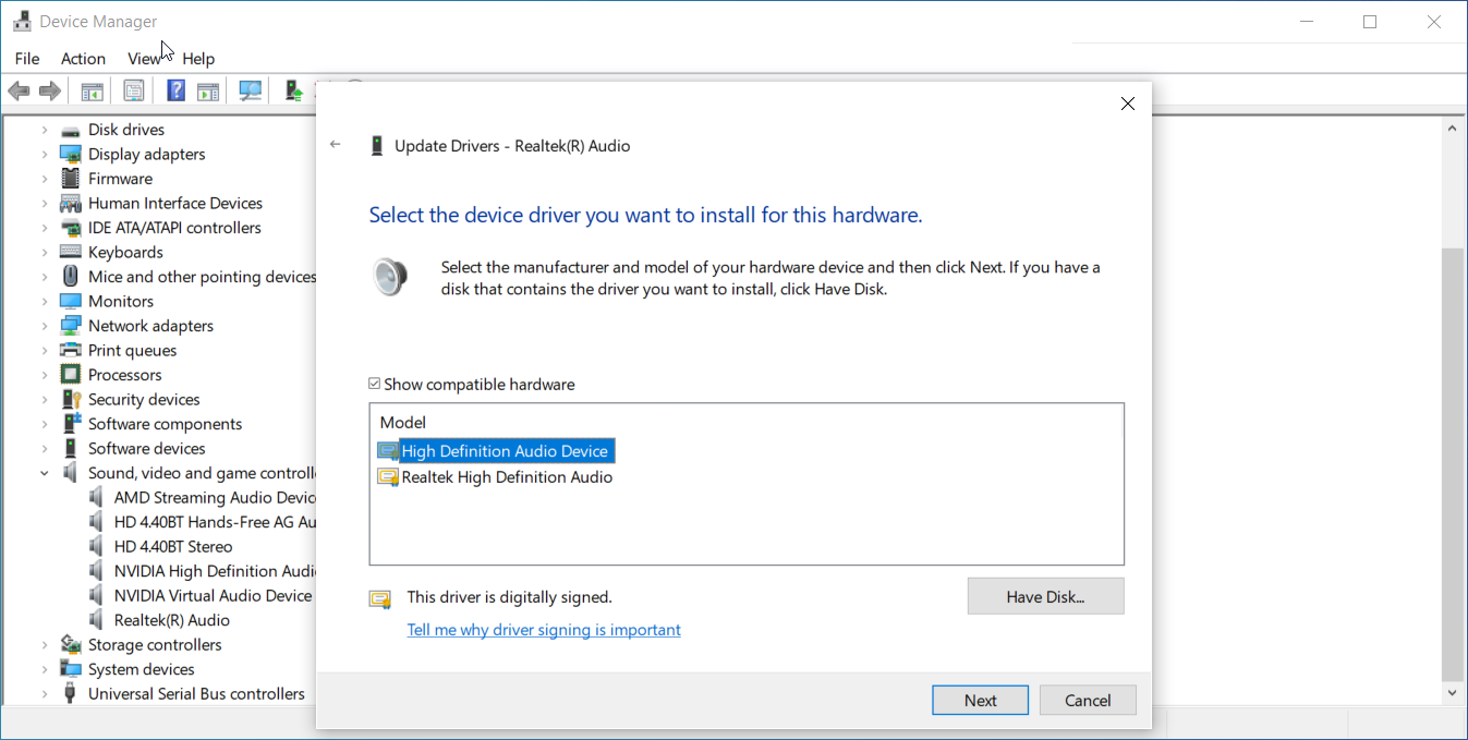 installing a generic driver on windows 10