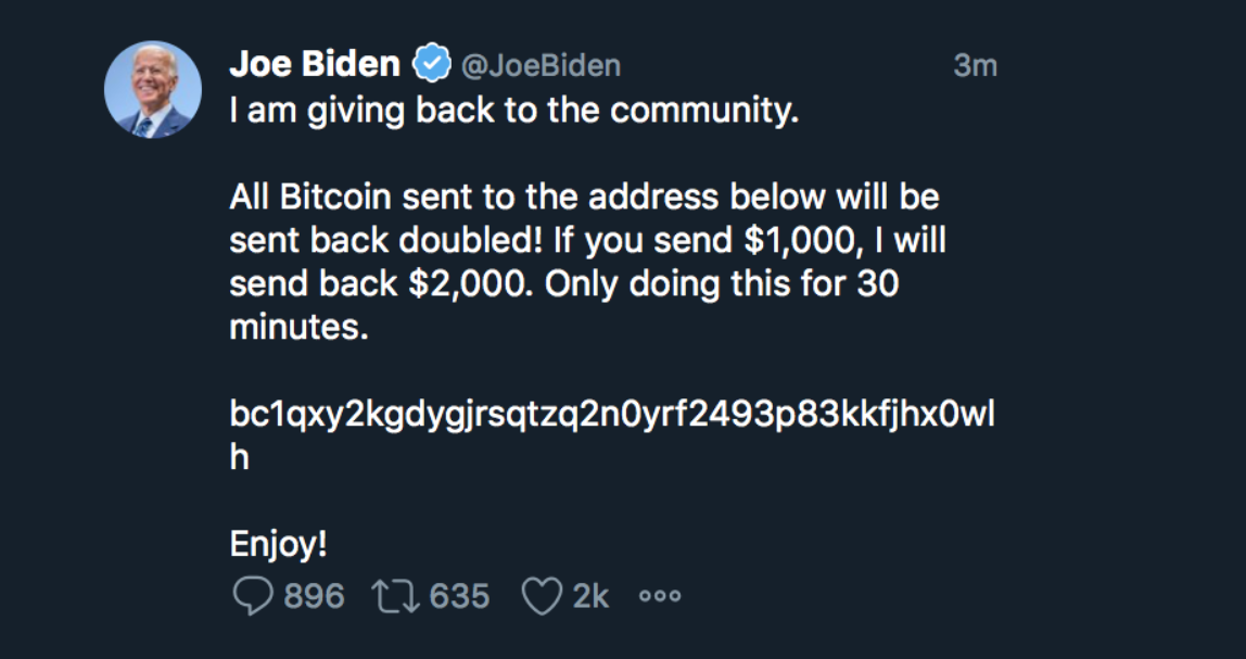 Screenshot of a tweet sent from U.S. President Joe Biden's Twitter account.
