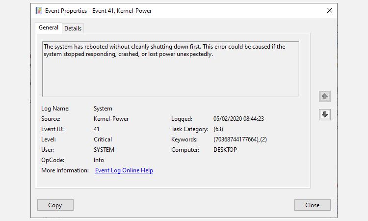 اخطار kernel power event 41 windows 10