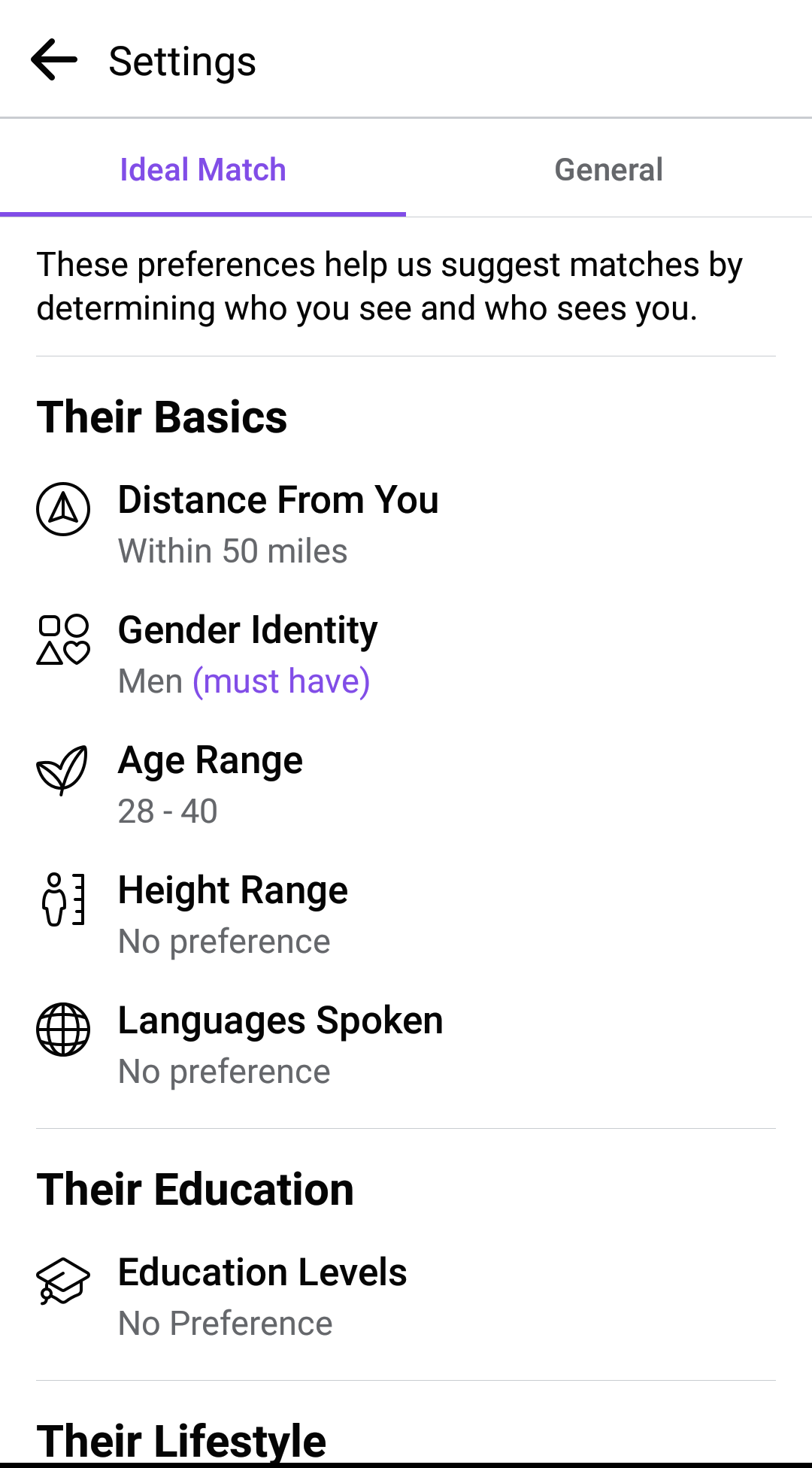 Match Preferences on Facebook Dating App