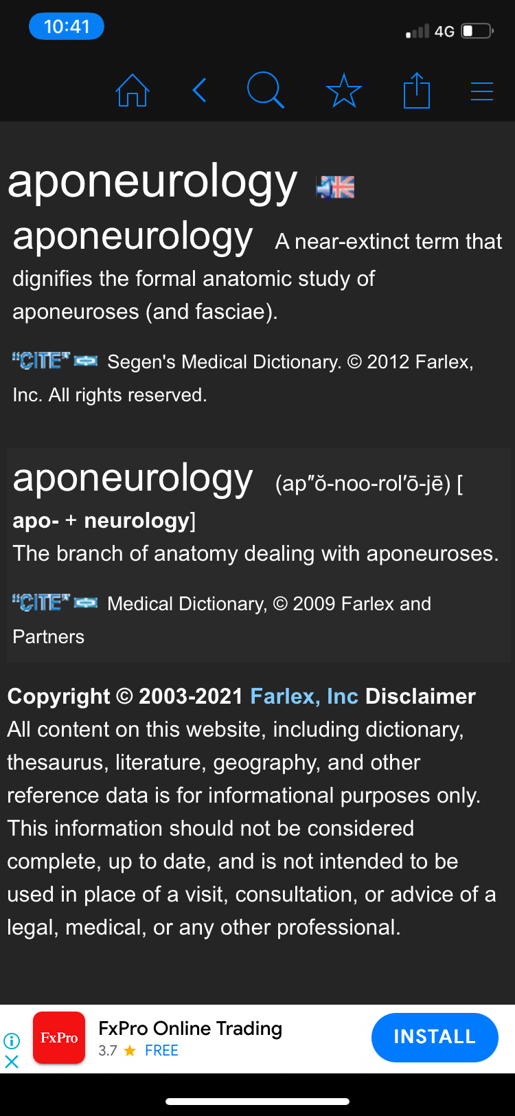 medical dictionary search page