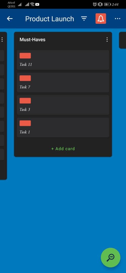 Screenshot of Trello app showing must-have tasks