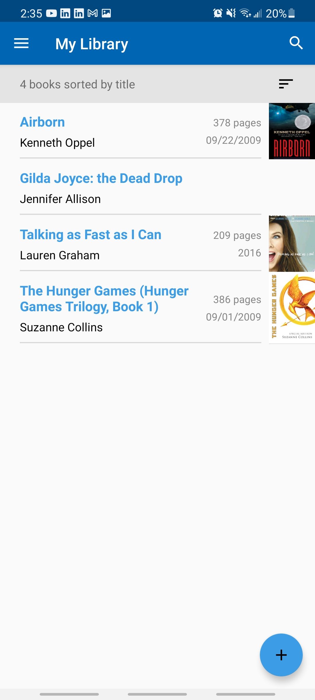 my library app showing my different books