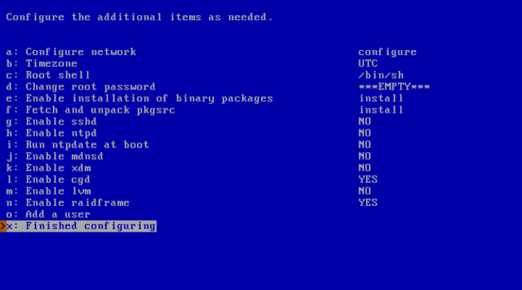 NetBSD installation options