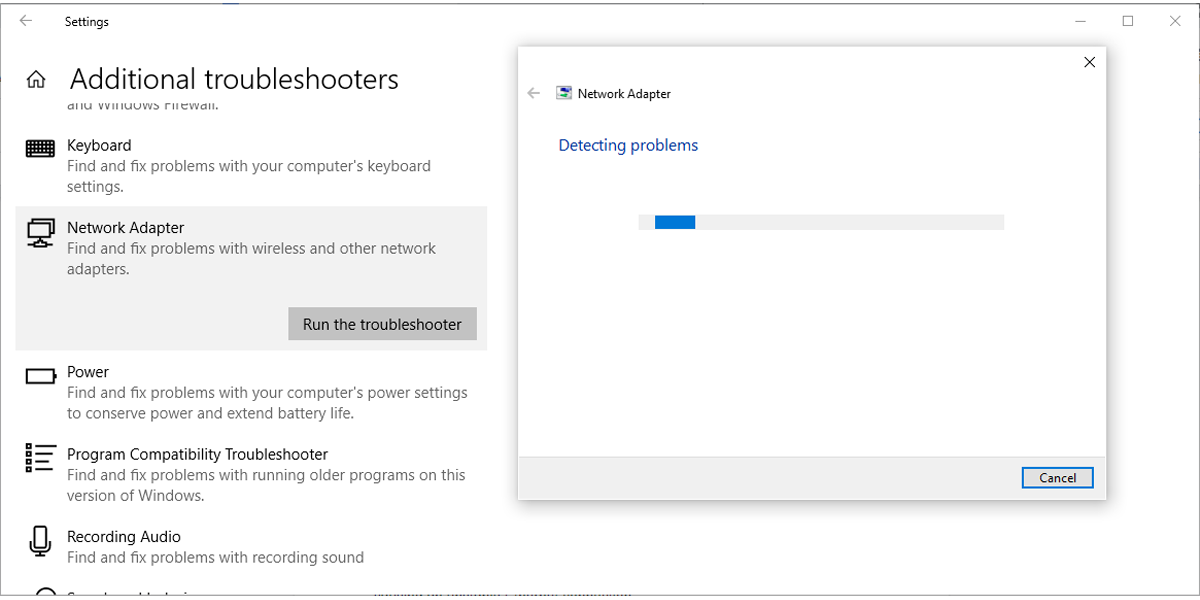 Network troubleshooter in Windows 10
