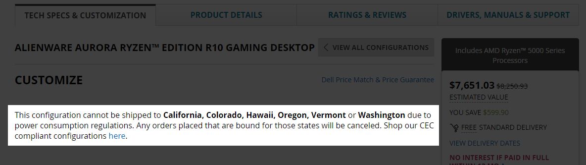 no shipping to California and other states