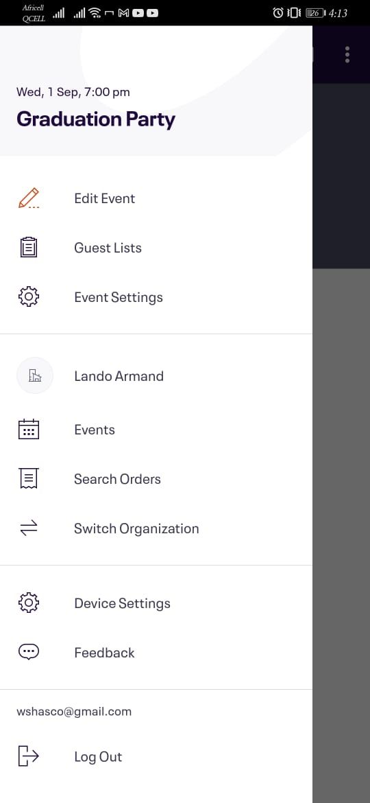 screenshot of event organizer software