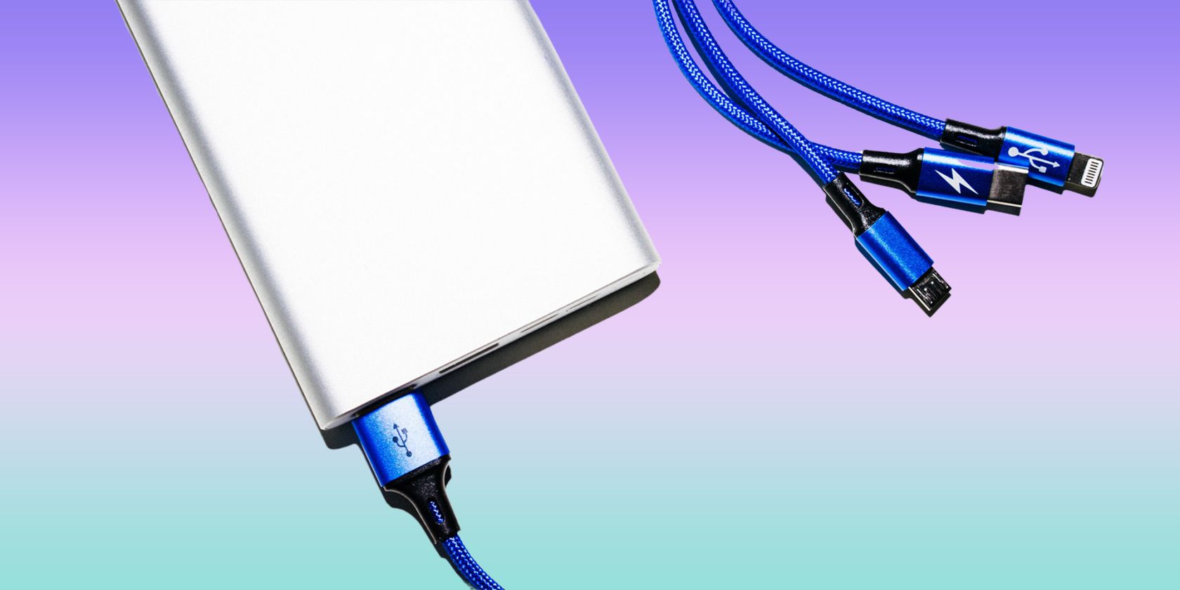 power bank with blue cables